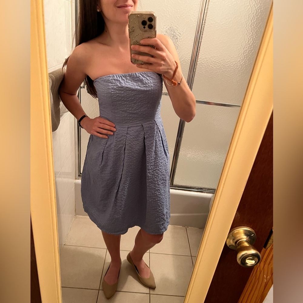 J.Crew Strapless Seersucker Dress Cornflower Blue